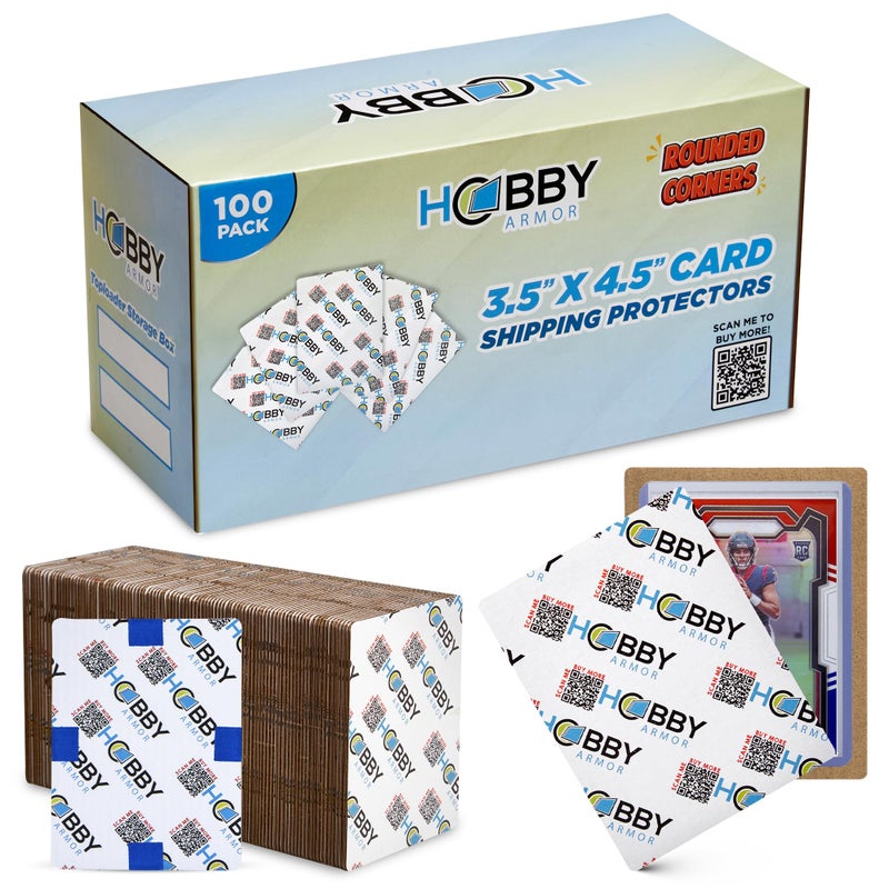Hobby Armor 100 Pack Trading Card Shipping Protector by Hobby Armor  3.5"" x 4.5"" with Rounded Corners  Vibrant Multi-Color Card Protector to Guard Cards From Dings  Premium Lightweight Cardboard Shipping Supplies - Image 1